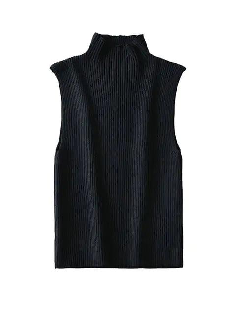 Ribbed Knit High Neck Sleeveless - Shoply