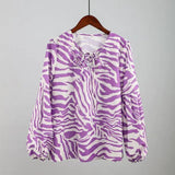 Zebra V-neck Women Blouse - Shoply