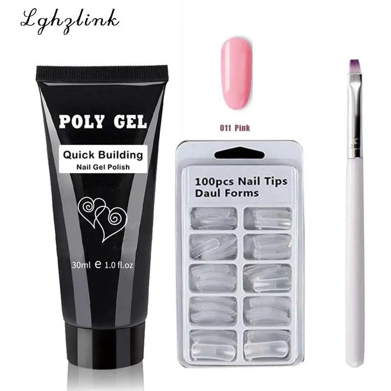 French Nail Art Poly Gel Kit with UV Brush and Nail Tips - Shoply