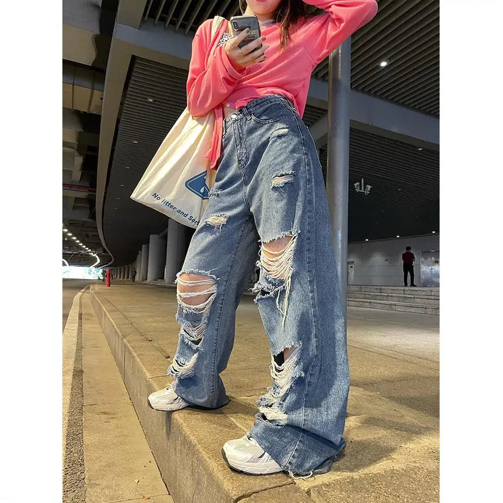 High Waist Ripped Jeans - Shoply