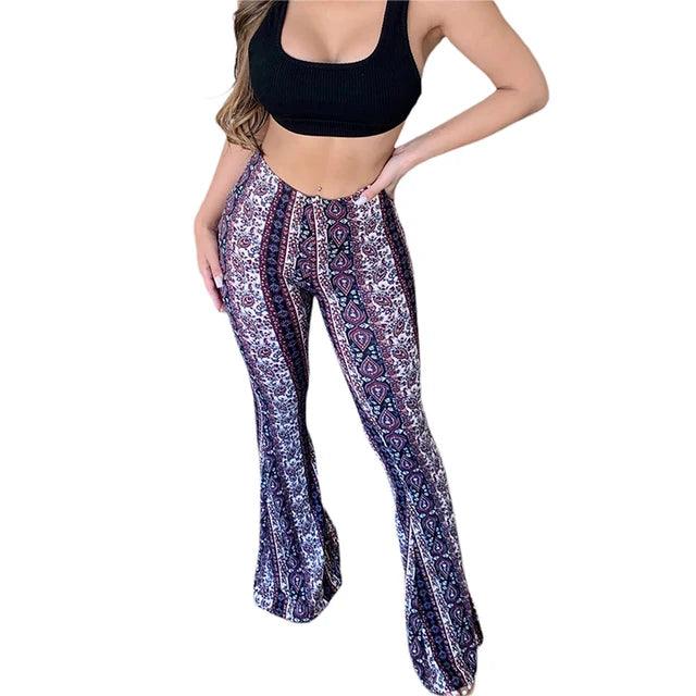 Women's Flare Ethnic Print Pants - Shoply