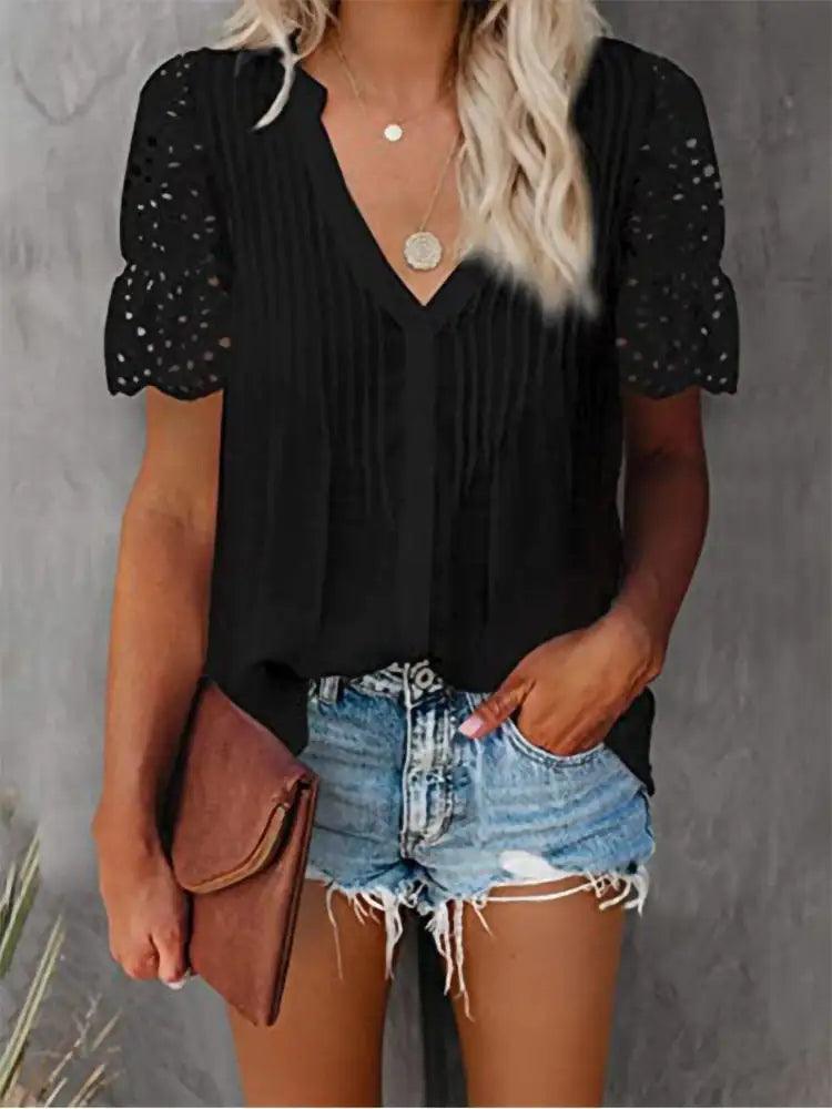 Shirt with Lace and V-neck Emily - Shoply