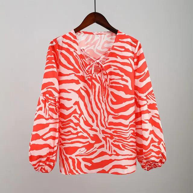 Zebra V-neck Women Blouse - Shoply