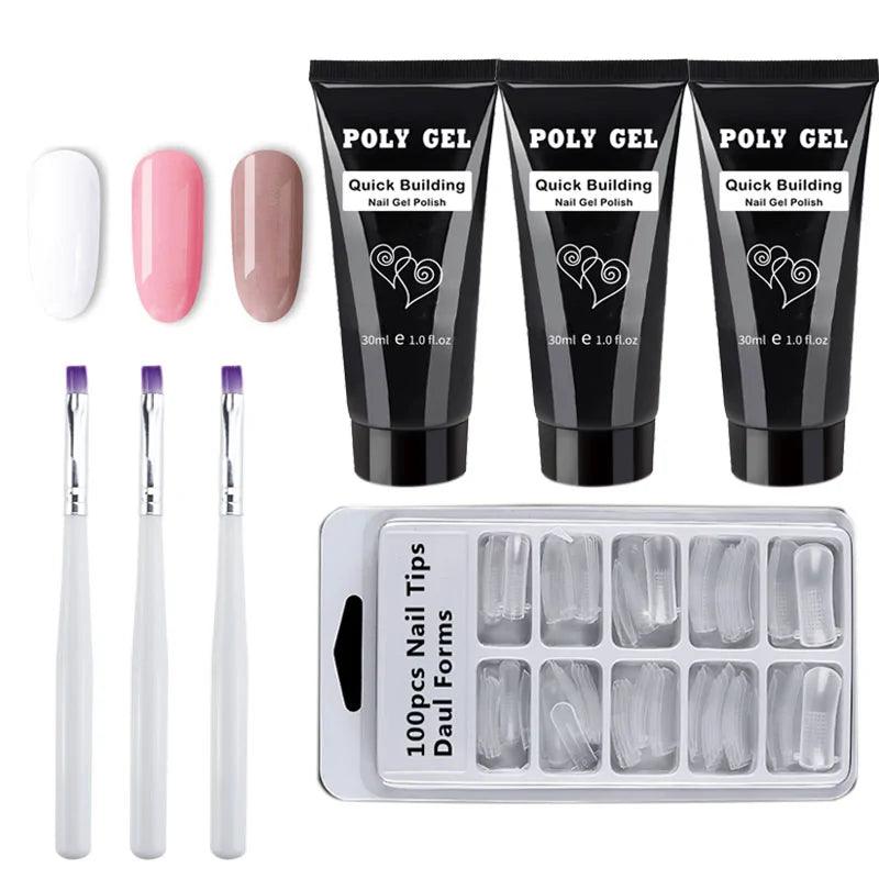 French Nail Art Poly Gel Kit with UV Brush and Nail Tips - Shoply