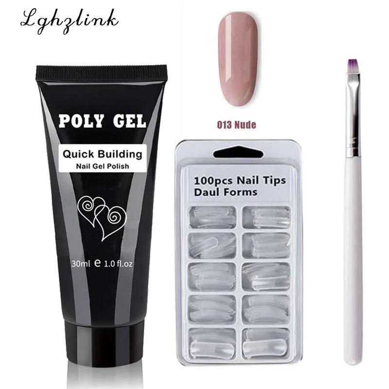 French Nail Art Poly Gel Kit with UV Brush and Nail Tips - Shoply