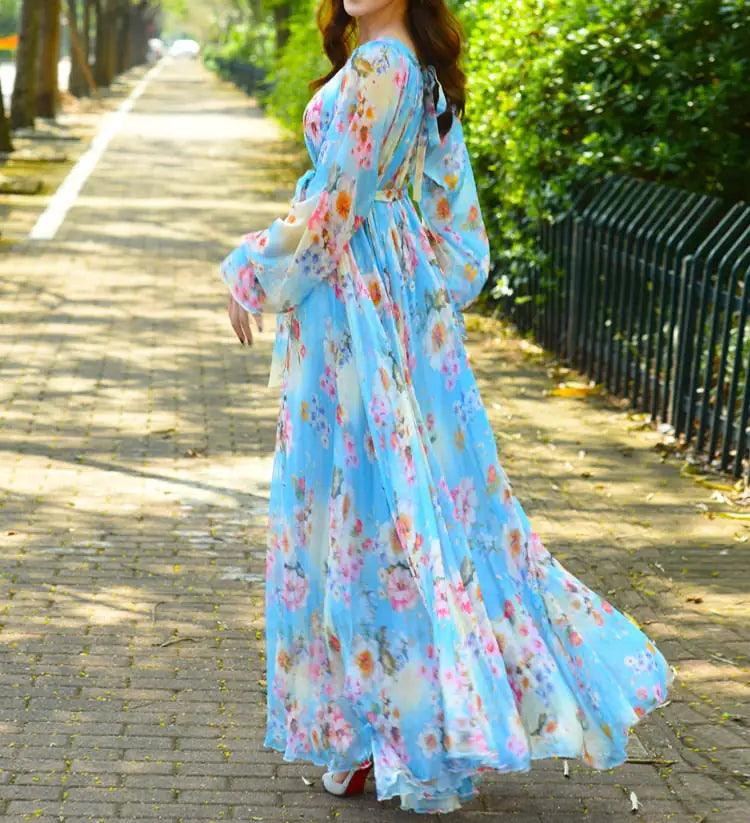 Maxi Dress Floral Printed - Shoply