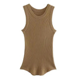 Ribbed Fitted Knit O Neck Sleeveless - Shoply