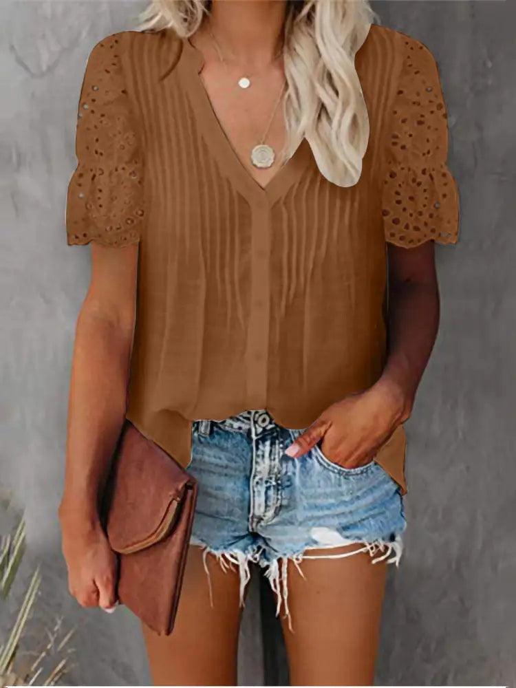 Shirt with Lace and V-neck Emily - Shoply