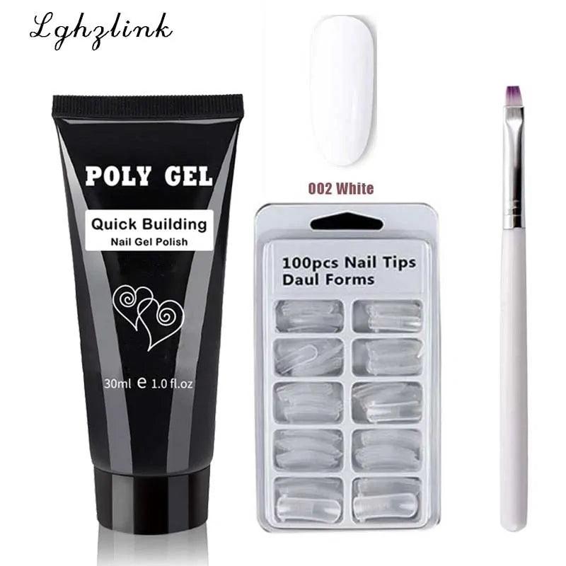 French Nail Art Poly Gel Kit with UV Brush and Nail Tips - Shoply