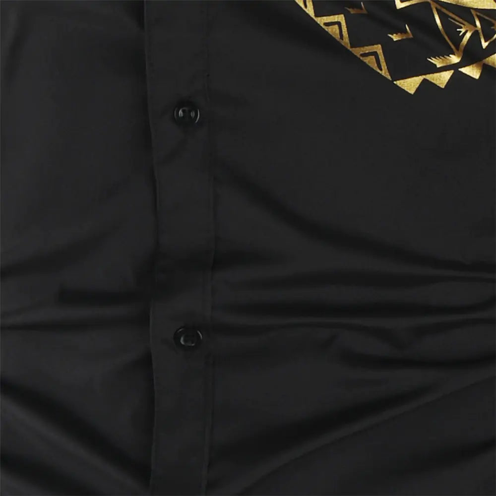 Luxury Gold Black Shirt Men New Slim Fit Long Sleeve