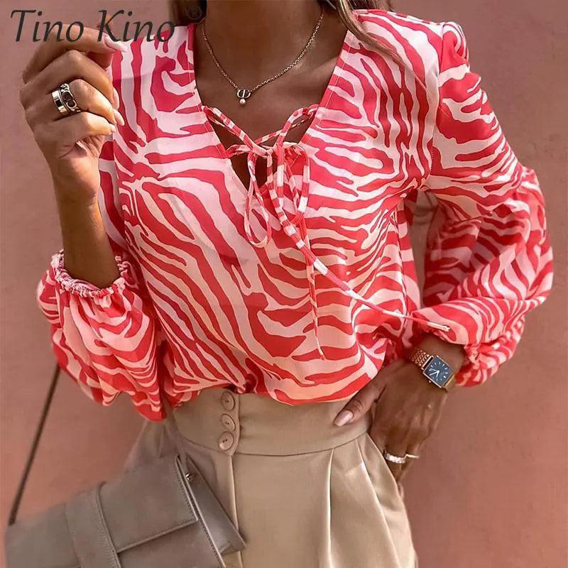 Zebra V-neck Women Blouse - Shoply