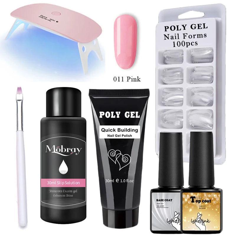 French Nail Art Poly Gel Kit with UV Brush and Nail Tips - Shoply