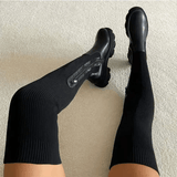 Thigh High Stretch Knit Boots - Shoply