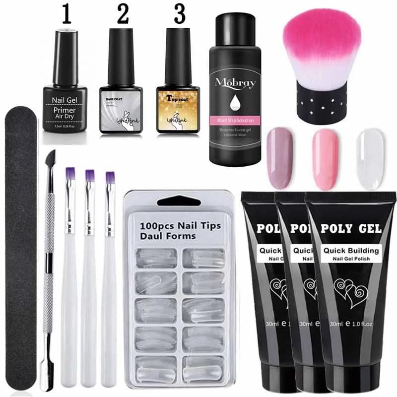 French Nail Art Poly Gel Kit with UV Brush and Nail Tips - Shoply