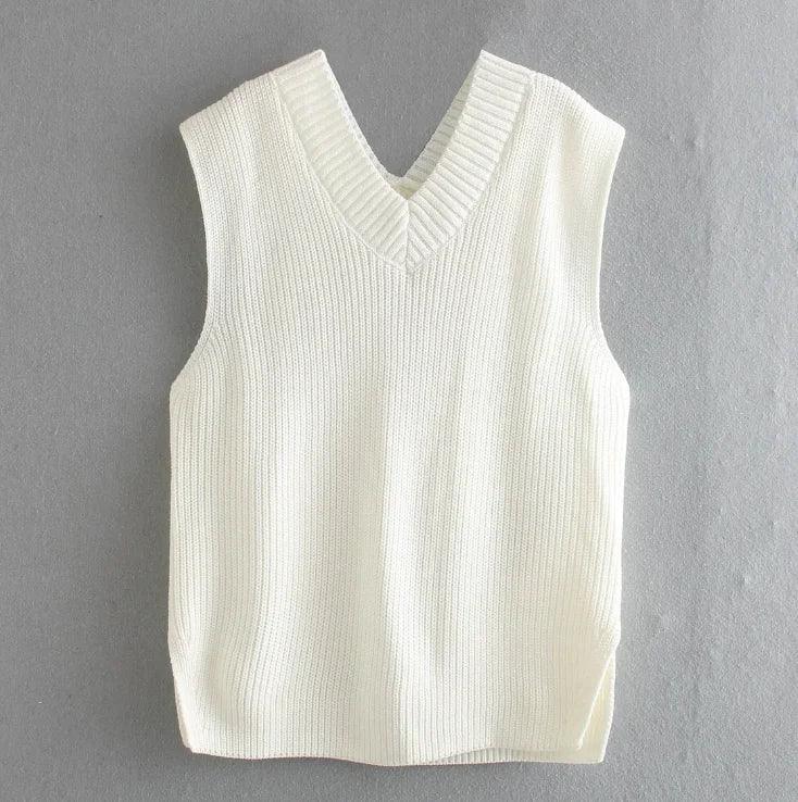 V-neck Knitted Sleeveless Vest - Shoply