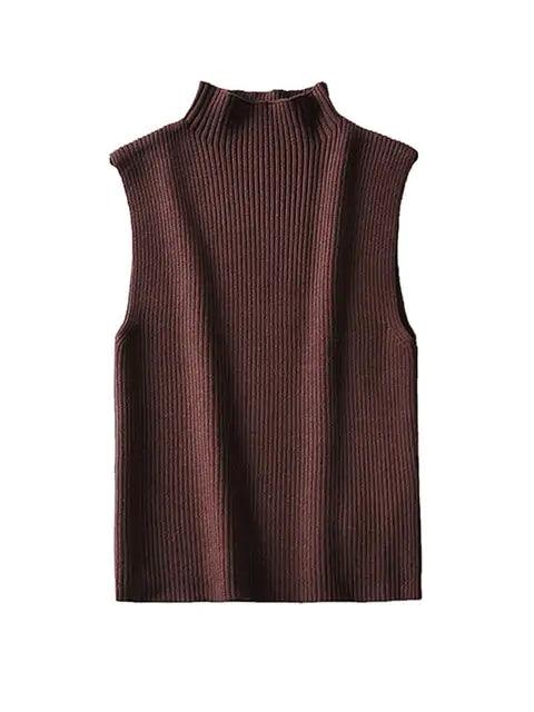 Ribbed Knit High Neck Sleeveless - Shoply