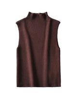 Ribbed Knit High Neck Sleeveless - Shoply