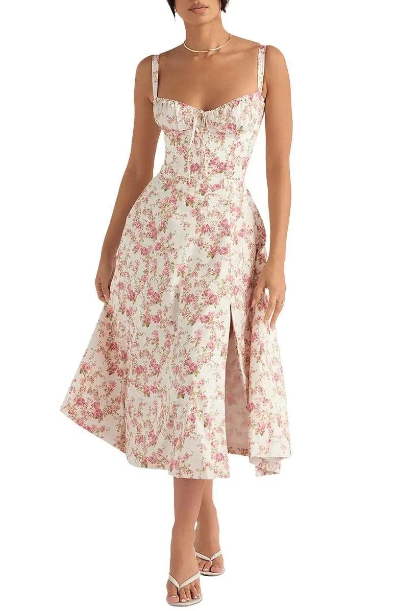 Floral Midriff Waist Shaper Dress - Shoply