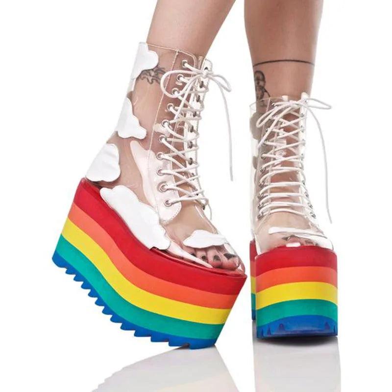 Rainbow Thick Bottom Fashion Boots - Shoply