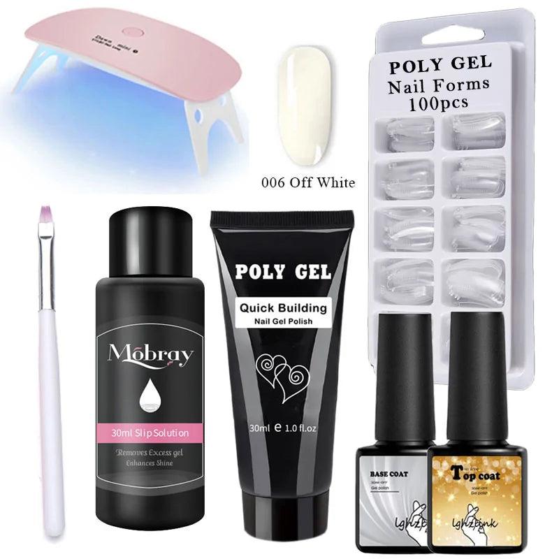 French Nail Art Poly Gel Kit with UV Brush and Nail Tips - Shoply