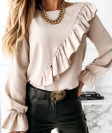 Lady Office Work Ruffles O-Neck Blouse - Shoply