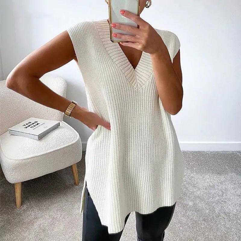 V-neck Knitted Sleeveless Vest - Shoply