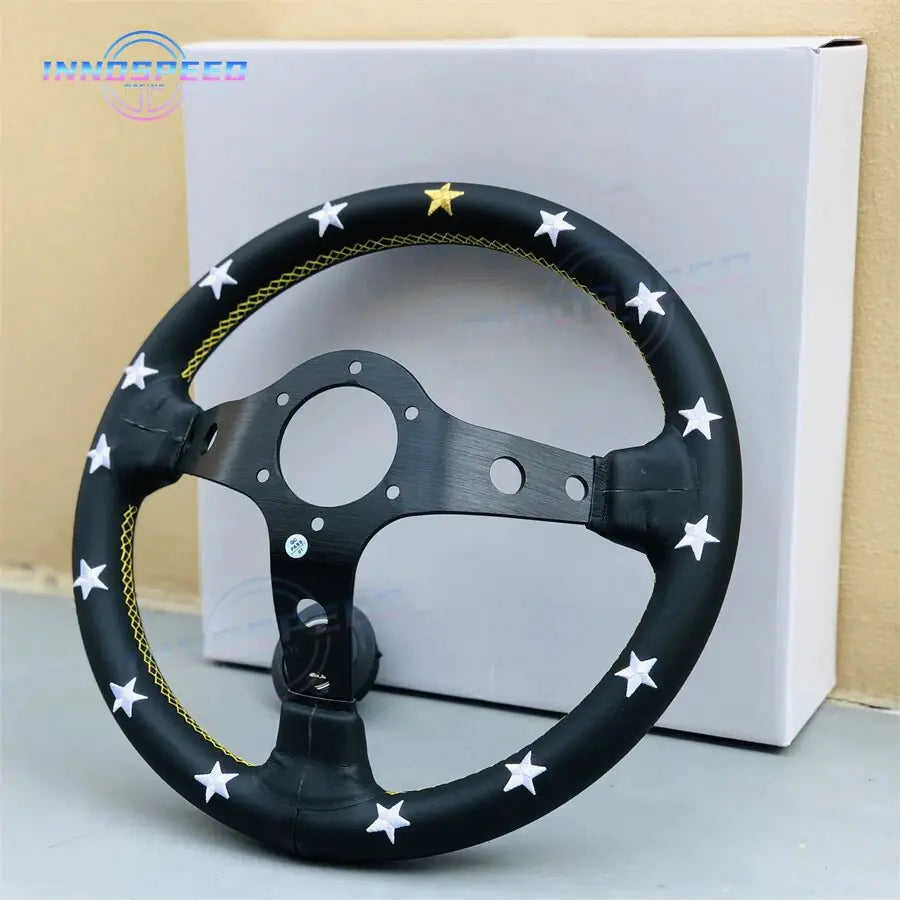 Universal Racing 13inch Vertex Leather Modified Performance Deep Dish Tuning Sport Steering Wheel