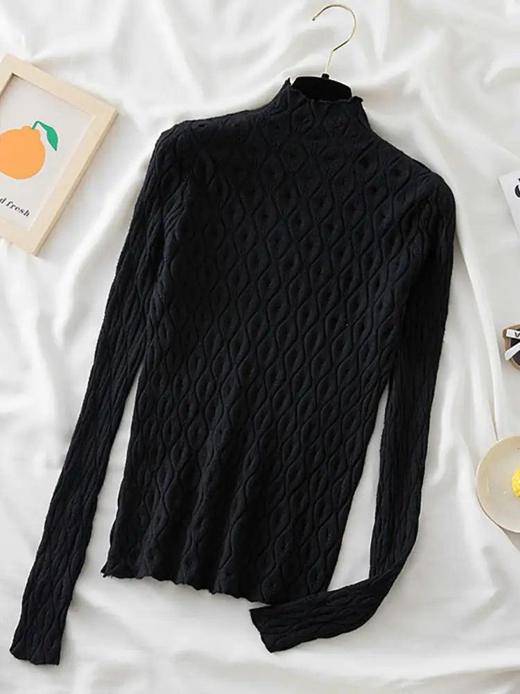 Turtleneck Autumn Winter Warm Pullover Slim Tops Knitted Sweater - Shoply