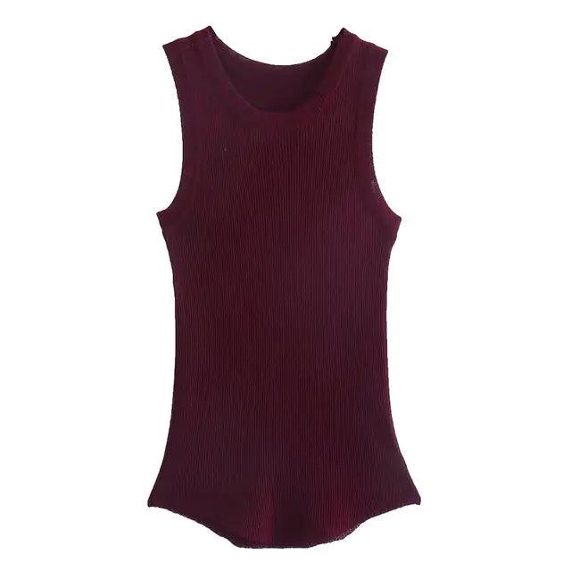 Ribbed Fitted Knit O Neck Sleeveless - Shoply