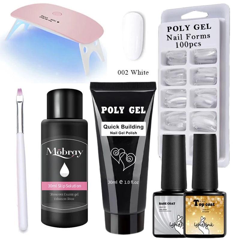 French Nail Art Poly Gel Kit with UV Brush and Nail Tips - Shoply