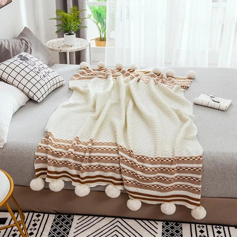 European-Style Striped Knitted Throw Blanket - Shoply