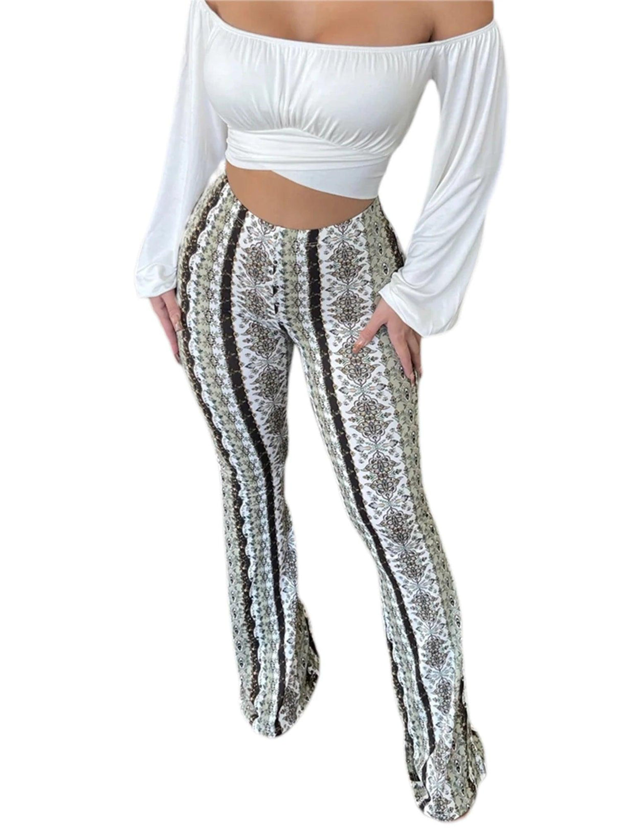 Women's Flare Ethnic Print Pants - Shoply