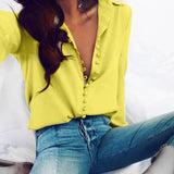 Fashion Casual Solid Color ladies office Tops Sexy Buttons Long sleeve Blouse 2020 new Spring Women Chiffon white Shirt - Shoply