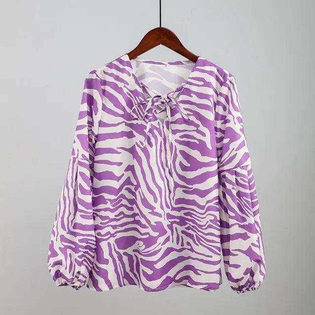 Zebra V-neck Women Blouse - Shoply