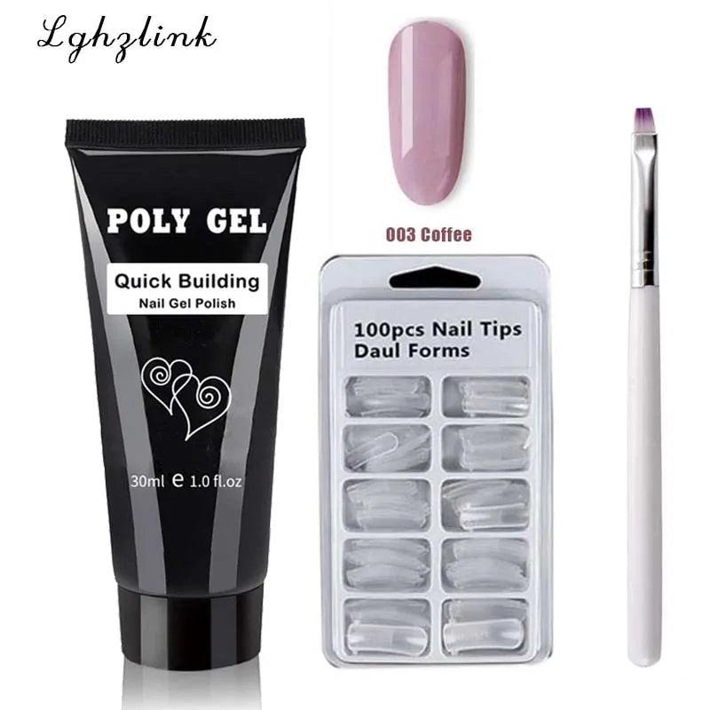 French Nail Art Poly Gel Kit with UV Brush and Nail Tips - Shoply