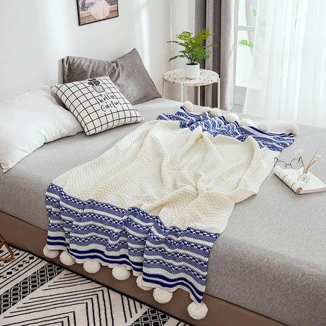 European-Style Striped Knitted Throw Blanket - Shoply