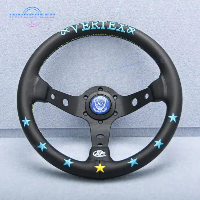 Universal Racing 13inch Vertex Leather Modified Performance Deep Dish Tuning Sport Steering Wheel