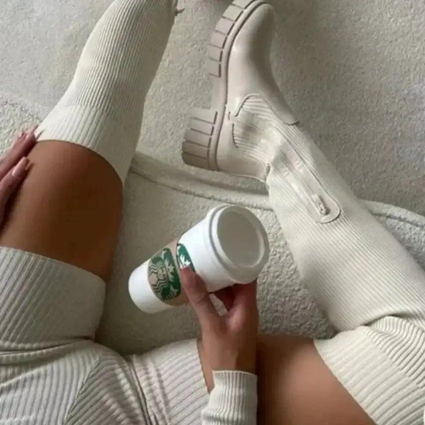 Thigh High Stretch Knit Boots - Shoply