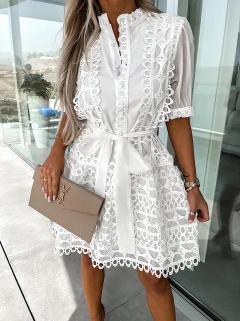 Patchwork Lace Elegant Mini Dress - Shoply