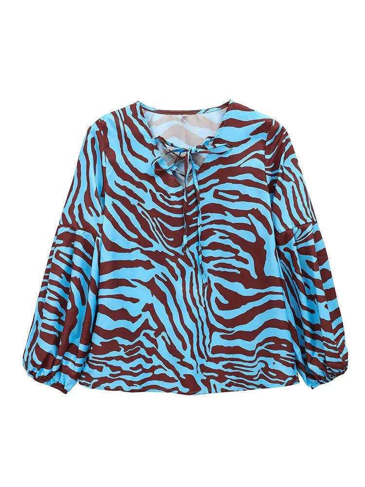 Zebra V-neck Women Blouse - Shoply