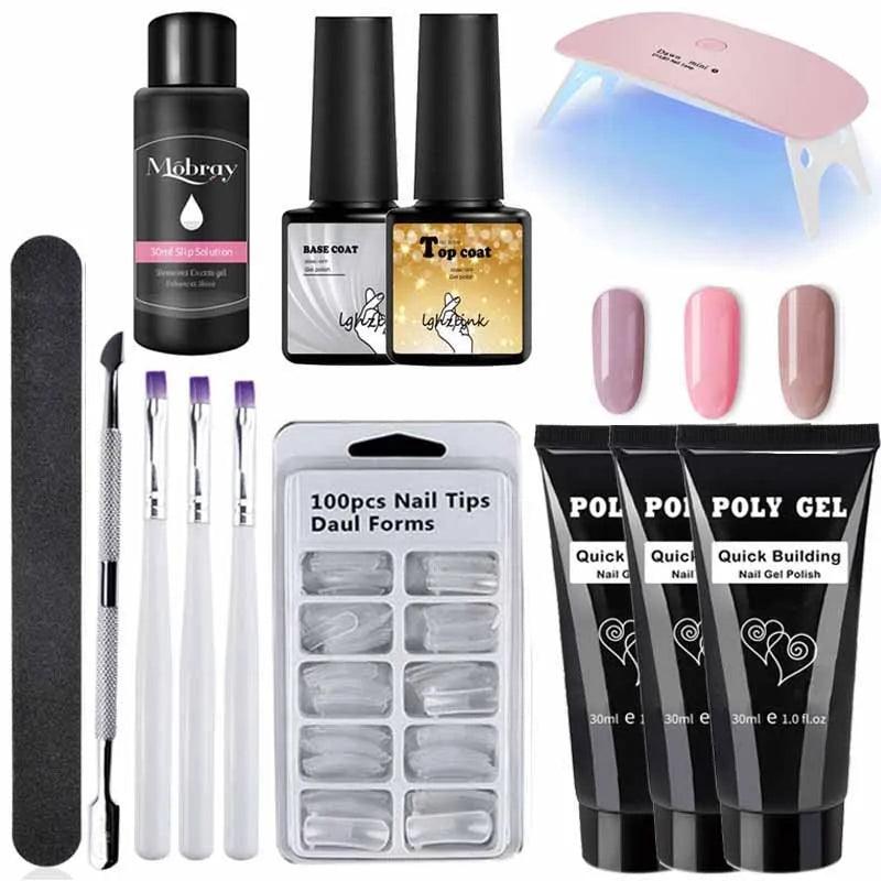 French Nail Art Poly Gel Kit with UV Brush and Nail Tips - Shoply