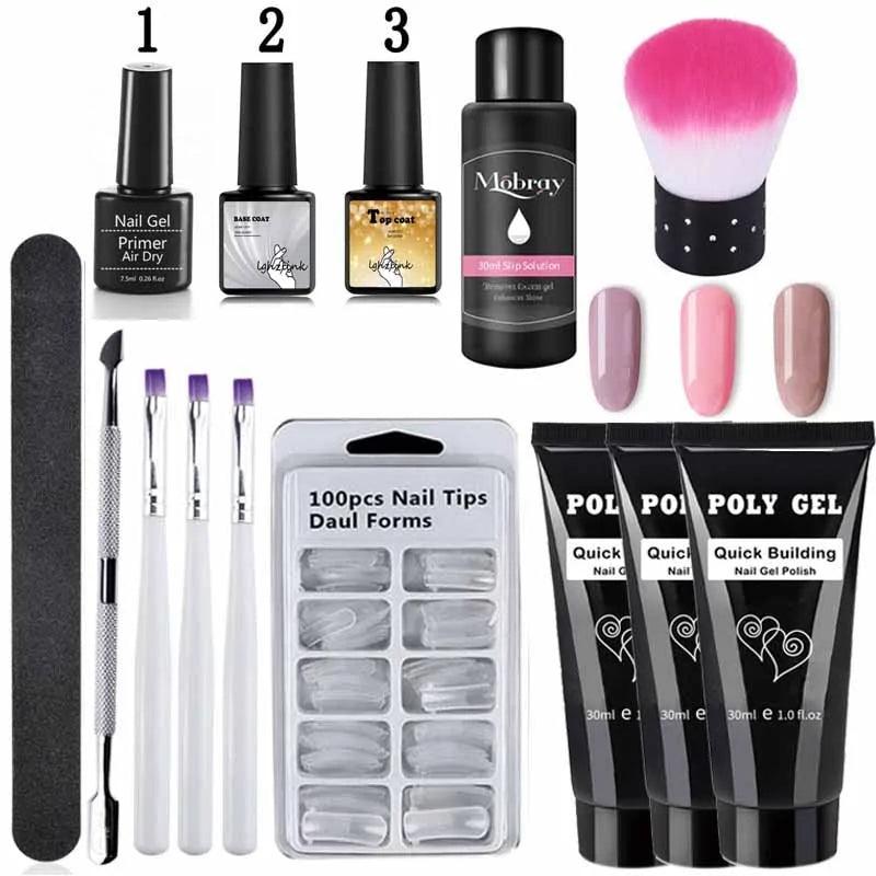 French Nail Art Poly Gel Kit with UV Brush and Nail Tips - Shoply