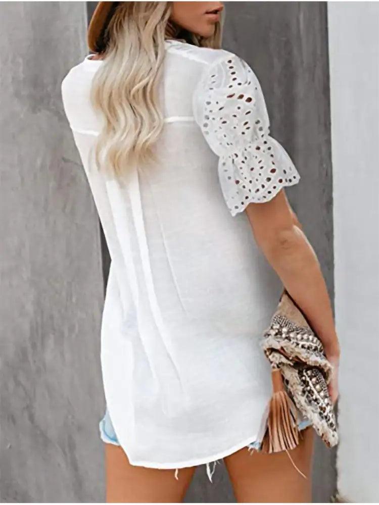 Shirt with Lace and V-neck Emily - Shoply