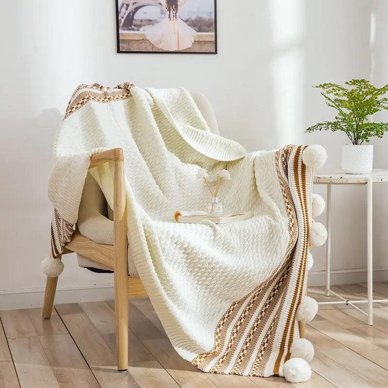 European-Style Striped Knitted Throw Blanket - Shoply