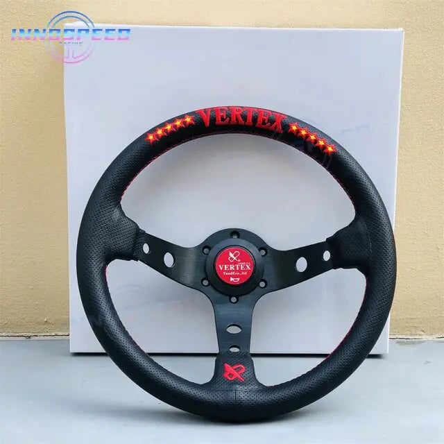 Universal Racing 13inch Vertex Leather Modified Performance Deep Dish Tuning Sport Steering Wheel