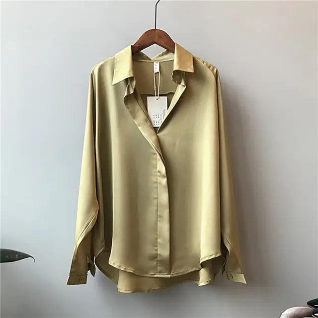 Chic V-Neck Silk Blouse - Shoply