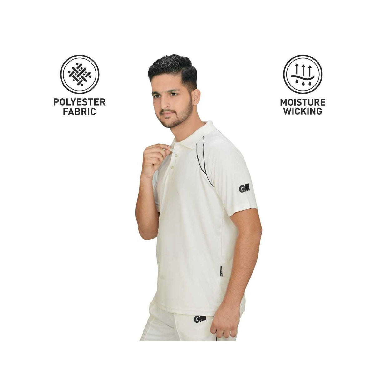 GM Half-Sleeve Cricket Playing Shirt (T-Shirt) - White Color - Mill Sports 