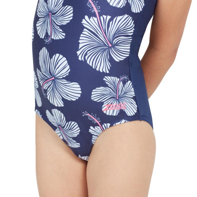 Zoggs Girls Hibiscus Print Actionback One Piece Swimsuit - Shoply